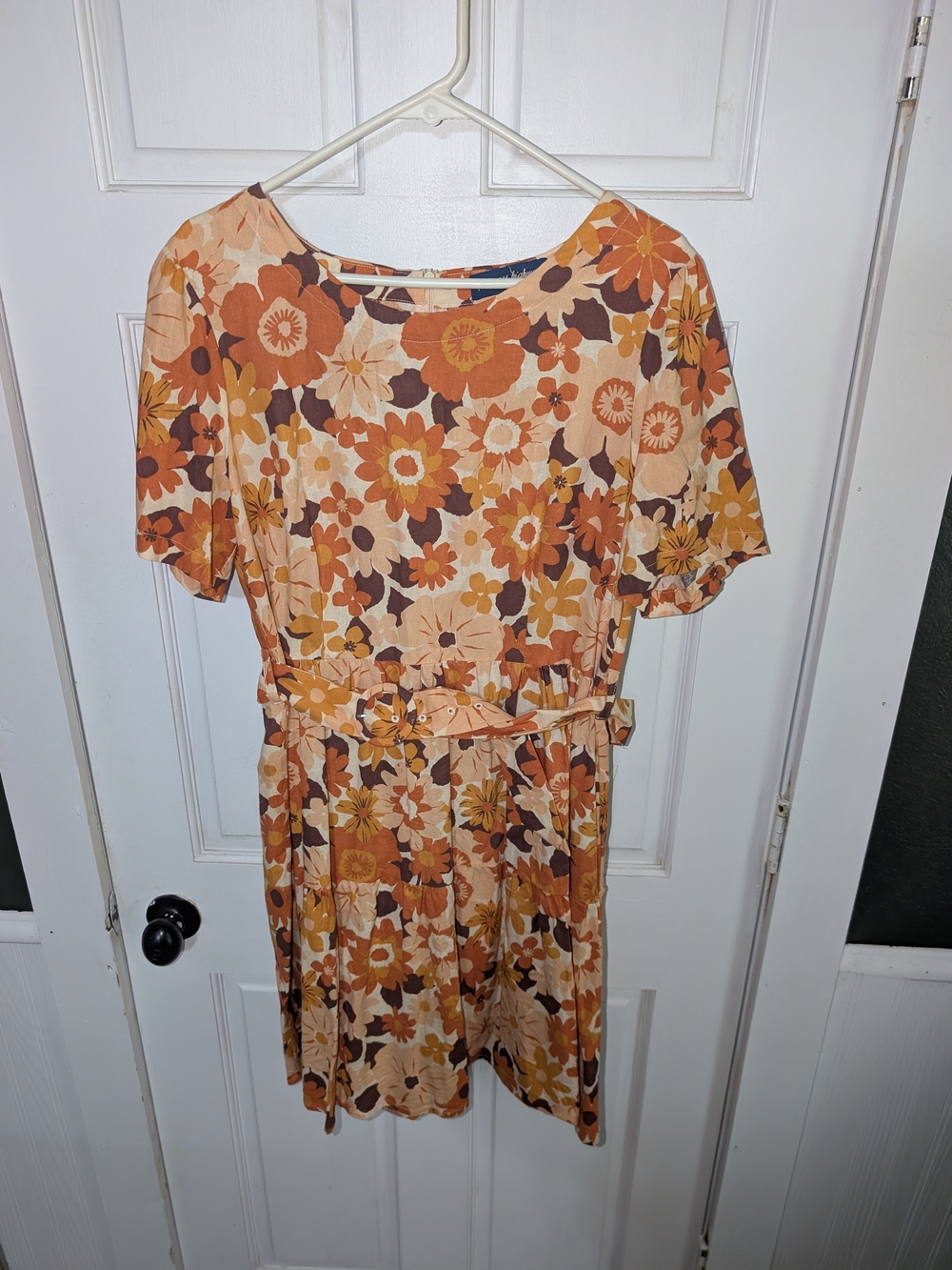 Princess Highway Floral Belted Short Sleeve Dress in Rust, Mustard & Cream